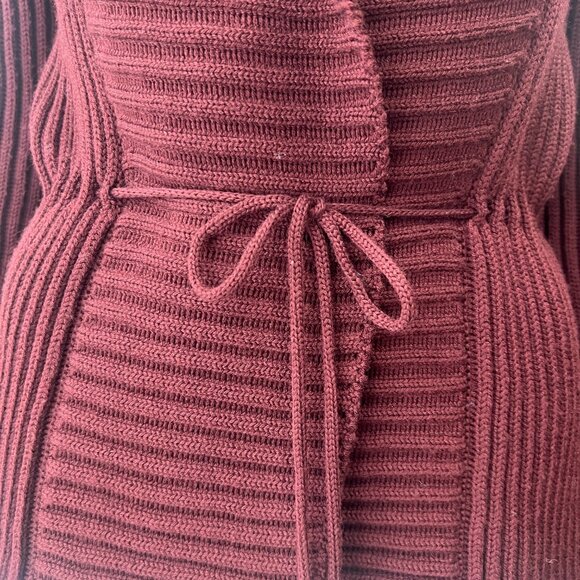 Gucci Burgundy Knit Cardigan Bow Tie Waist Wool Sweater size XS - Picture 3 of 10
